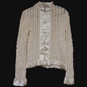 Moda International Sweater Wool Blend Eye Hook Closures Medium Cardigan White